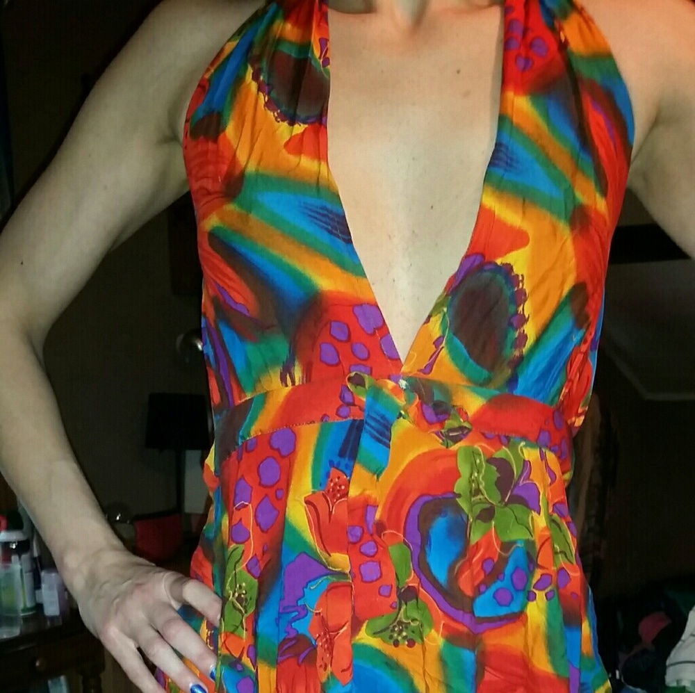 Colorful halter mini dress
